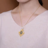 Silver Inlaid Natural Hetian Jade Pearl Pendant Necklace