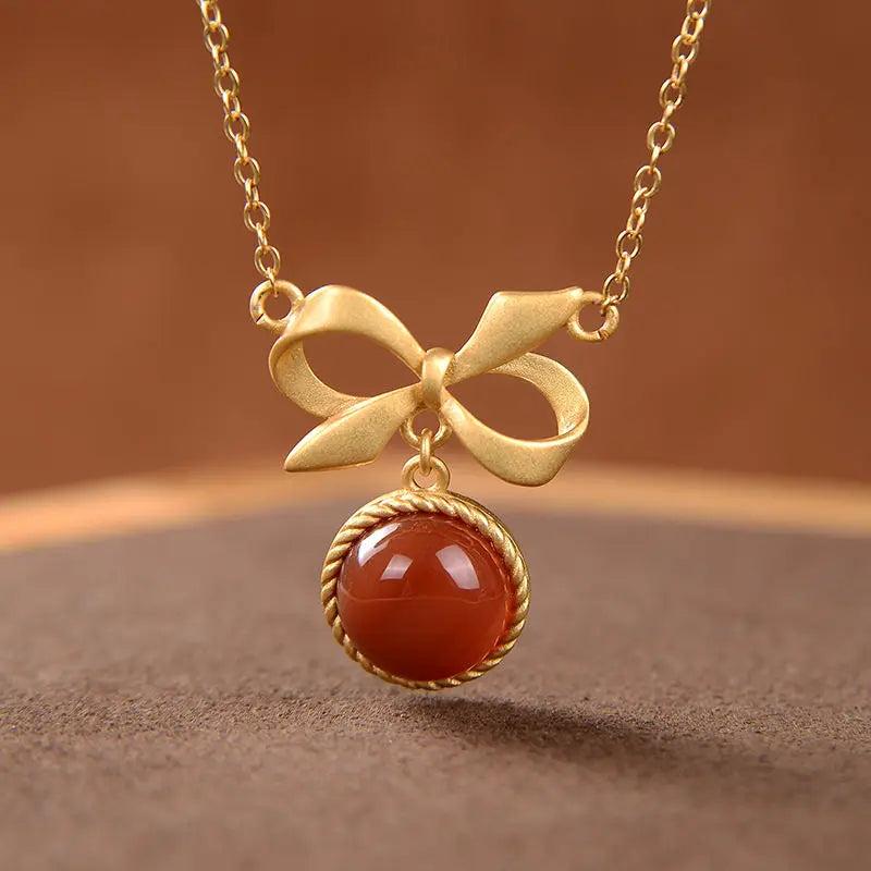 Natural Enamel Agate Pendant Necklace with Silver Inlay