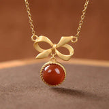 Natural Enamel Agate Pendant Necklace with Silver Inlay