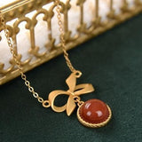 Natural Enamel Agate Pendant Necklace with Silver Inlay