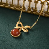 Natural Enamel Agate Pendant Necklace with Silver Inlay