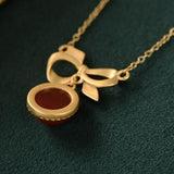 Natural Enamel Agate Pendant Necklace with Silver Inlay