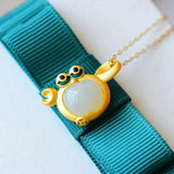 Silver Inlaid Hetian Jade Crab Pendant Necklace Women Charm Jewelry