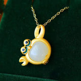 Silver Inlaid Hetian Jade Crab Pendant Necklace Women Charm Jewelry