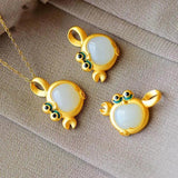 Silver Inlaid Hetian Jade Crab Pendant Necklace Women Charm Jewelry