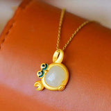 Silver Inlaid Hetian Jade Crab Pendant Necklace Women Charm Jewelry
