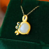 Silver Inlaid Hetian Jade Crab Pendant Necklace Women Charm Jewelry