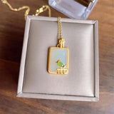 Hetian Jade Sparrow Pendant Necklace with Silver Inlay