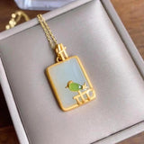 Hetian Jade Sparrow Pendant Necklace with Silver Inlay