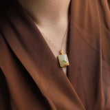 Hetian Jade Sparrow Pendant Necklace with Silver Inlay