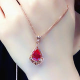 Geometric Ruby Pendant Necklace 14K Rose Gold Wedding Jewelry