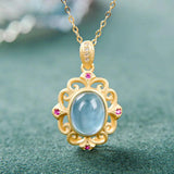 Silver Chalcedony Pendant Necklace Retro Palace Women's Jewelry