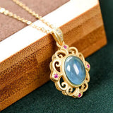 Silver Chalcedony Pendant Necklace Retro Palace Women's Jewelry
