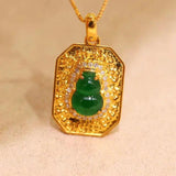 Vintage Silver Inlay Green Jade Gourd Pendant Necklace