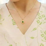 Vintage Silver Inlay Green Jade Gourd Pendant Necklace
