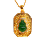 Vintage Silver Inlay Green Jade Gourd Pendant Necklace