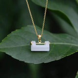 Silver Inlaid Hetian Jade Pendant Necklace Chinese Retro Craft Charm Jewelry