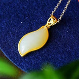 Silver Hetian Chalcedony Plant Pendant Necklace - Chinese Retro Craft Jewelry
