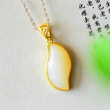 Silver Hetian Chalcedony Plant Pendant Necklace - Chinese Retro Craft Jewelry