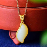 Silver Hetian Chalcedony Plant Pendant Necklace - Chinese Retro Craft Jewelry