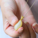 Silver Hetian Chalcedony Plant Pendant Necklace - Chinese Retro Craft Jewelry