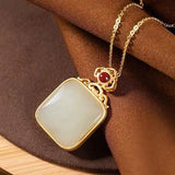 Vintage Hetian Sapphire Pendant Necklace with Silver Inlay