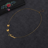 Double Butterfly Chain Necklace Stainless Steel Nameplate Pendants for Women