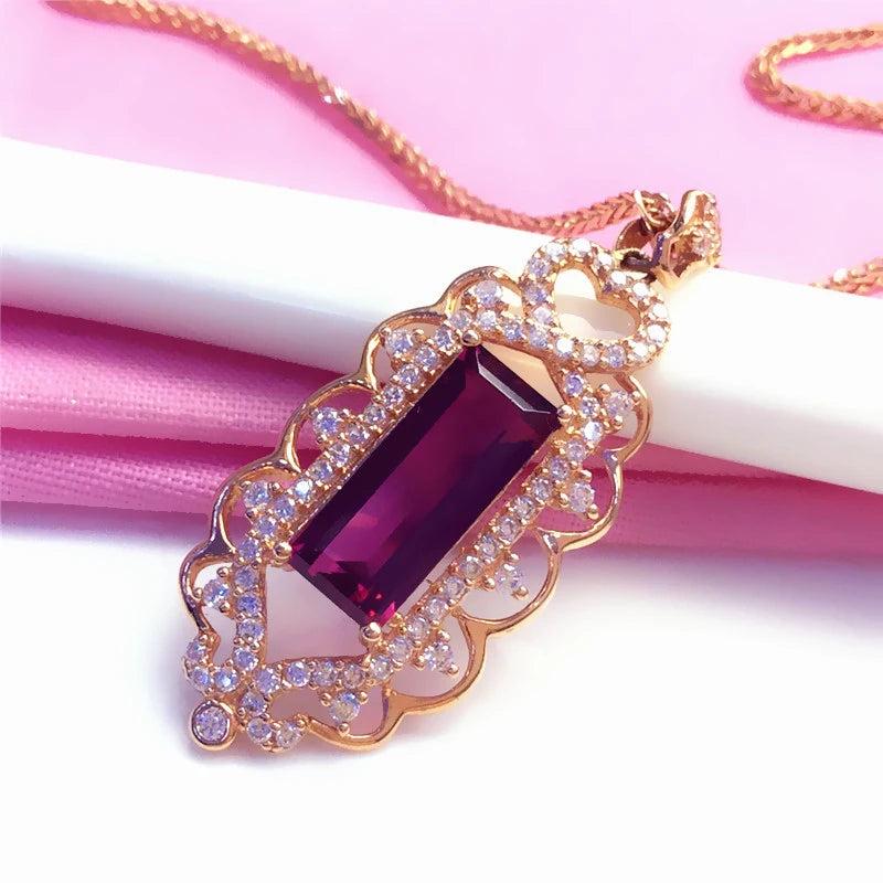 Purple Inlaid Ruby Pendant Rose Necklace Crystal Plated 14K Jewelry