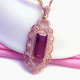 Purple Inlaid Ruby Pendant Rose Necklace Crystal Plated 14K Jewelry
