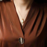 Silver Inlaid Hetian Jade Oval Pendant Necklace Retro Chinese Charm Jewelry