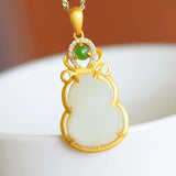 Silver Inlaid Hetian Chalcedony Fulu Gourd Pendant Retro Ethnic Women's Jewelry