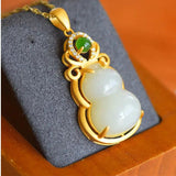 Silver Inlaid Hetian Chalcedony Fulu Gourd Pendant Retro Ethnic Women's Jewelry