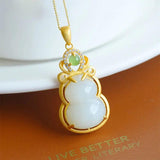 Silver Inlaid Hetian Chalcedony Fulu Gourd Pendant Retro Ethnic Women's Jewelry