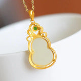 Silver Inlaid Hetian Chalcedony Fulu Gourd Pendant Retro Ethnic Women's Jewelry