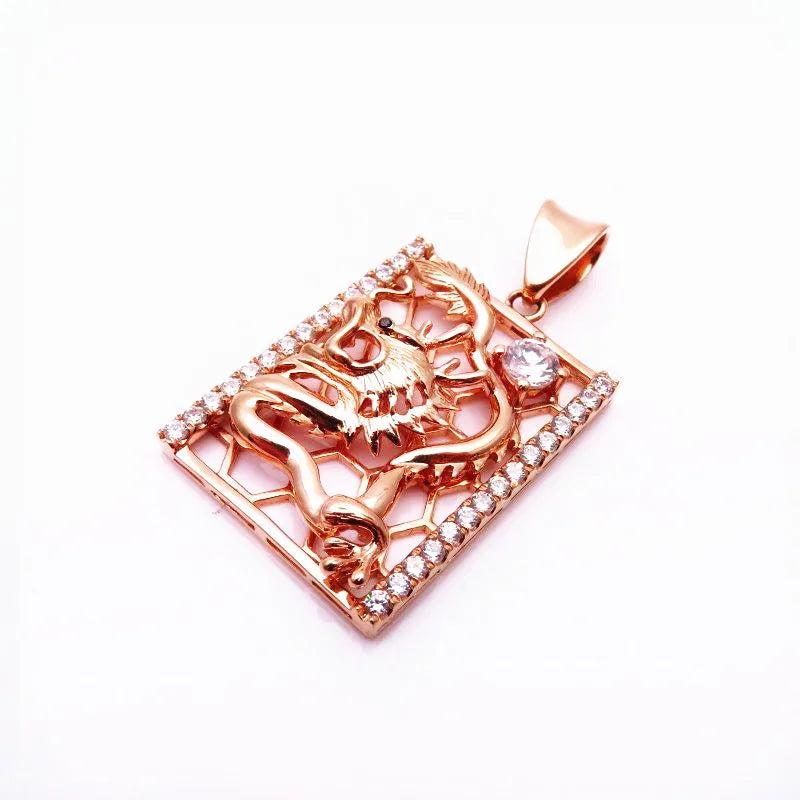 14K Rose Plated Square Dragon Necklace Classic Jewelry
