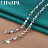 925 Sterling Silver 6MM Beaded Necklace Women Wedding Jewelry