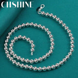 925 Sterling Silver 6MM Beaded Necklace Women Wedding Jewelry