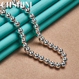 925 Sterling Silver 6MM Beaded Necklace Women Wedding Jewelry