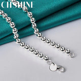 925 Sterling Silver 6MM Beaded Necklace Women Wedding Jewelry