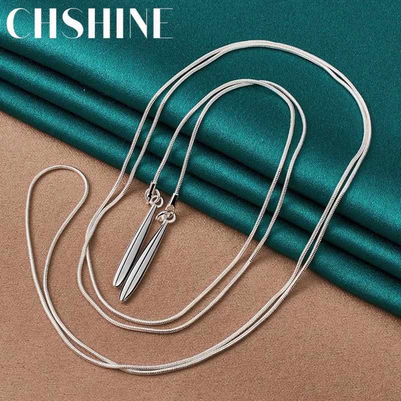 925 Silver Double Snake Chain Leaf Pendant Necklace Women