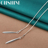 925 Silver Double Snake Chain Leaf Pendant Necklace Women