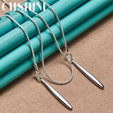 925 Silver Double Snake Chain Leaf Pendant Necklace Women