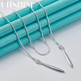 925 Silver Double Snake Chain Leaf Pendant Necklace Women