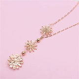 Purple Daisy Tassel Necklace 14K Rose Plated Bridal Jewelry