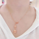 Purple Daisy Tassel Necklace 14K Rose Plated Bridal Jewelry
