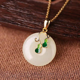 Silver Inlaid Hetian Jade Plant Pendant Necklace Enamel Charm