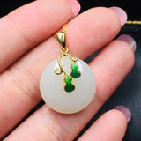 Silver Inlaid Hetian Jade Plant Pendant Necklace Enamel Charm