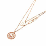 Double Layer Rose Crystal Necklace 14K Plated Wedding Jewelry