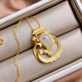 Silver Inlaid Natural Hetian Jade Pendant Necklace Sand Craft Women's Jewelry