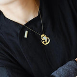 Silver Inlaid Natural Hetian Jade Pendant Necklace Sand Craft Women's Jewelry